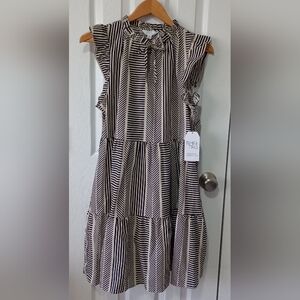 Time and Tru Women's Black and Tan Striped Dress